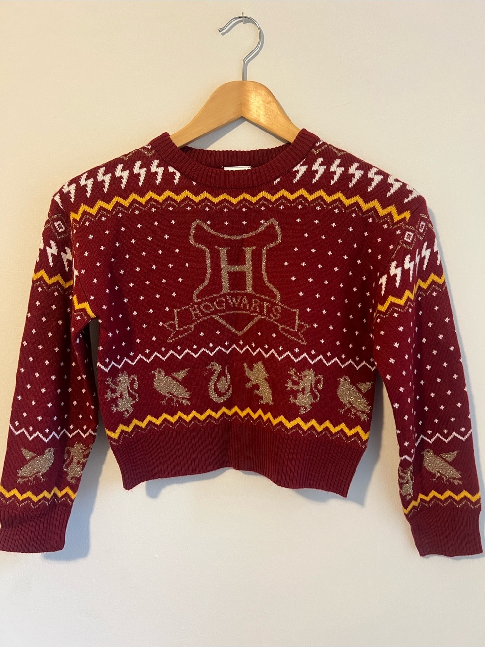 Harry Potter Hogwarts Crest Crewneck Sweater with Gold Trim